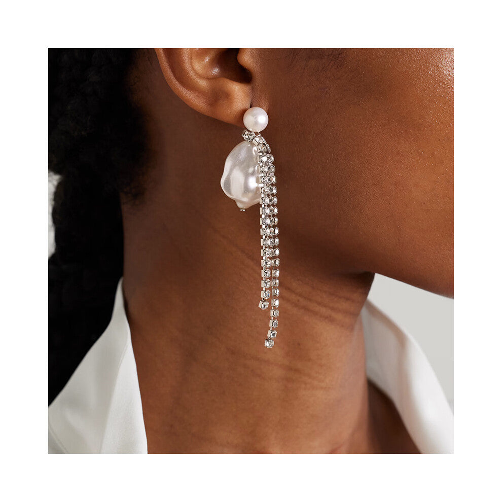 Hot Selling Geometric Pearl Earrings Irregular Tassel Diamond Design Women's Silver Accessories