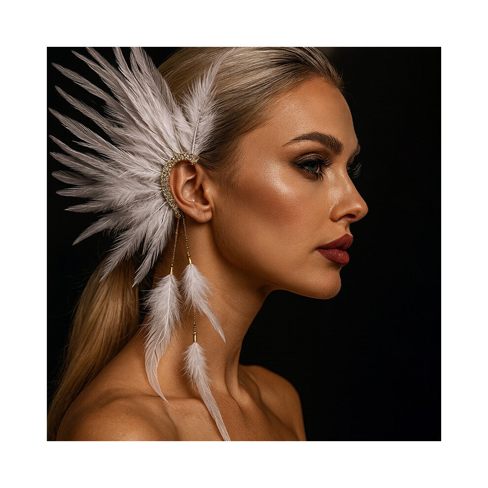 Hot Selling Feather Earrings Exaggerated Diamond Tassel Stage Performance Accessories for Women Left Ear Gold Plating