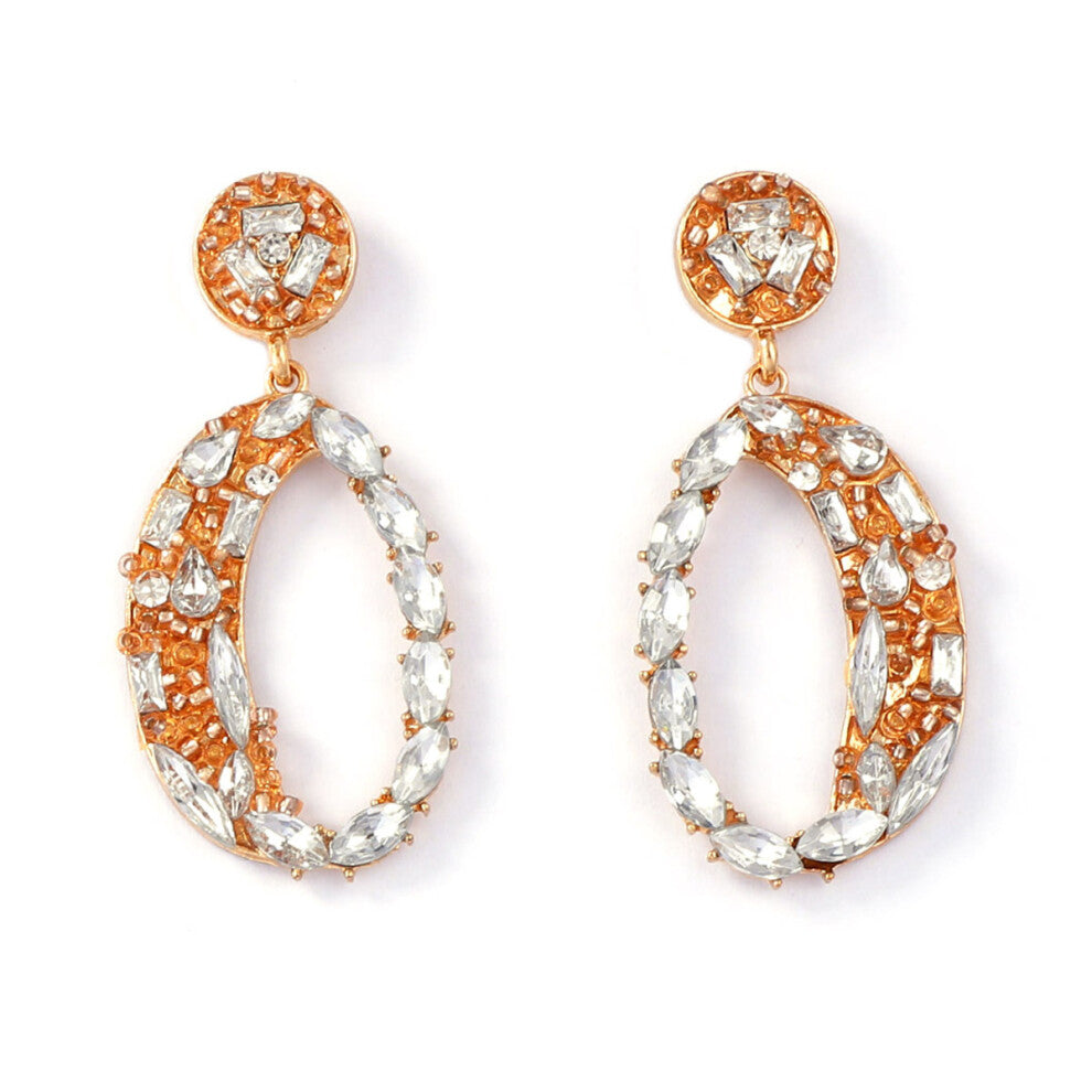 Alloy Full Diamond Geometric Oval Earrings Exquisite Light Luxury Female Ear Accessories Picture Color