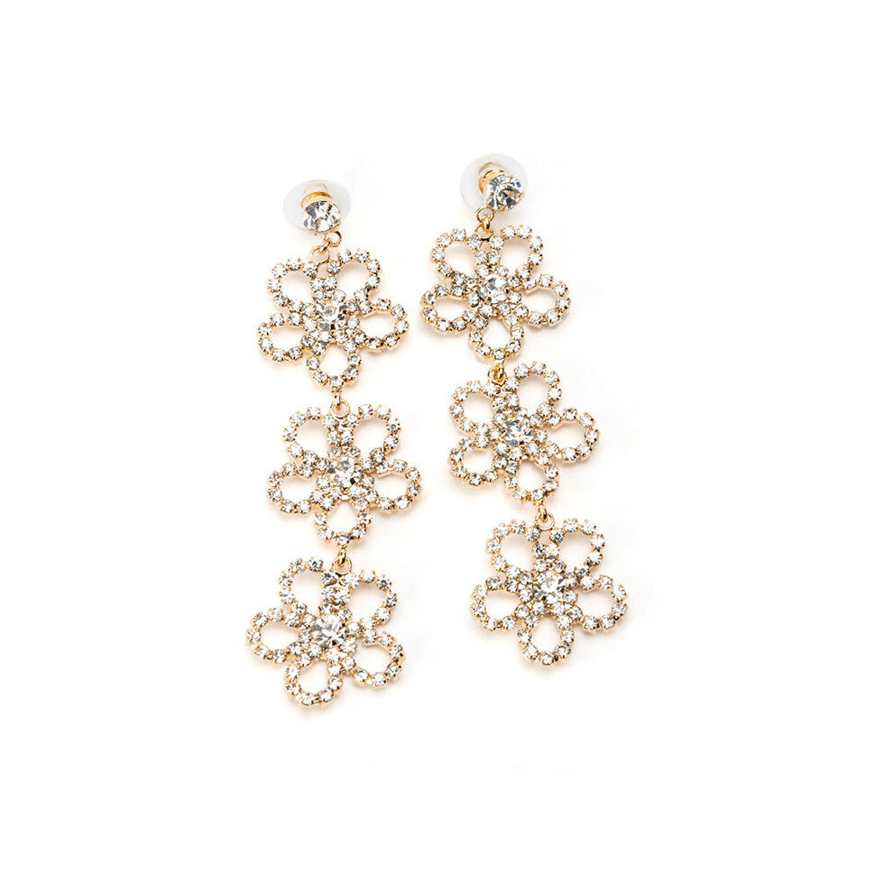 New High-End Flower Rhinestone Earrings Sparkling Party Accessories for Women T1 Silver
