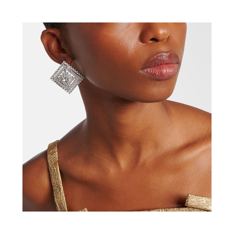 New Square Rhinestone Earrings for Women, Simple Flash Niche Versatile Silver Accessories