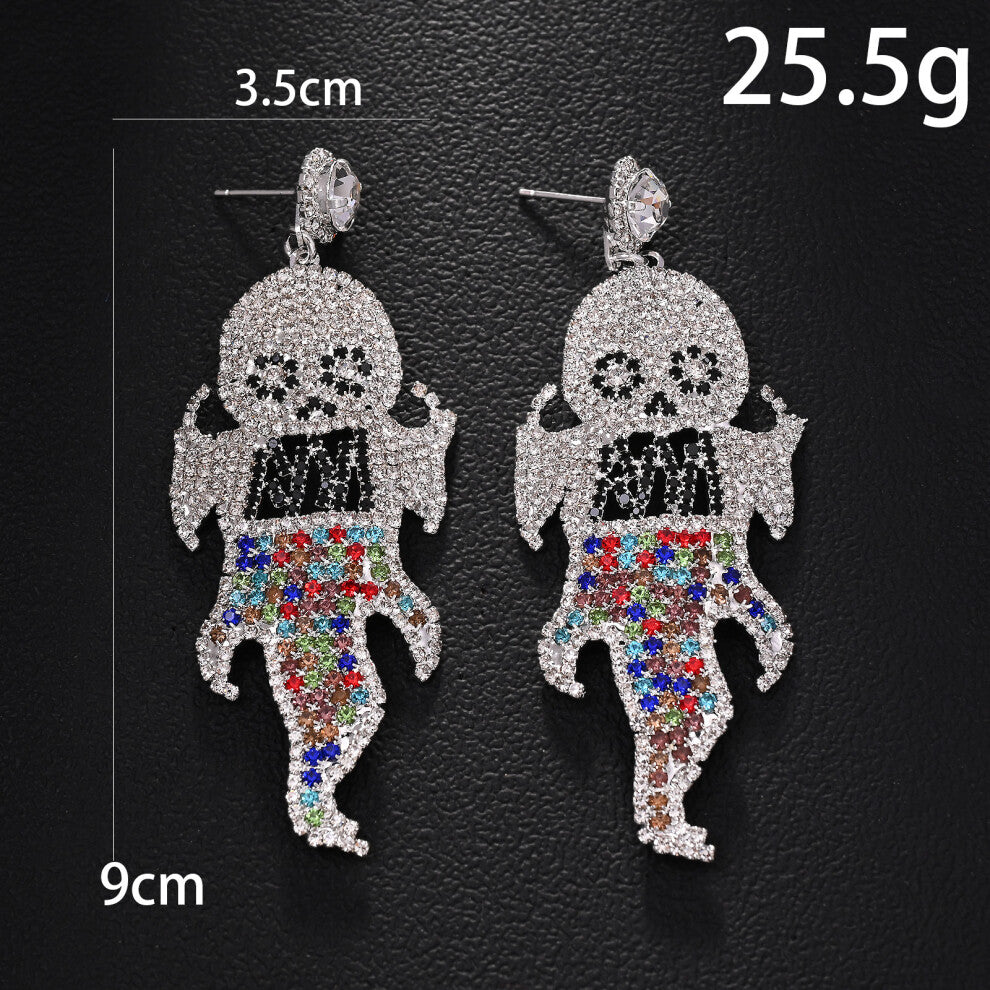 New Halloween Ghost Earrings Exaggerated Design Rhinestone Gold Plated Personality Accessories for Women T1