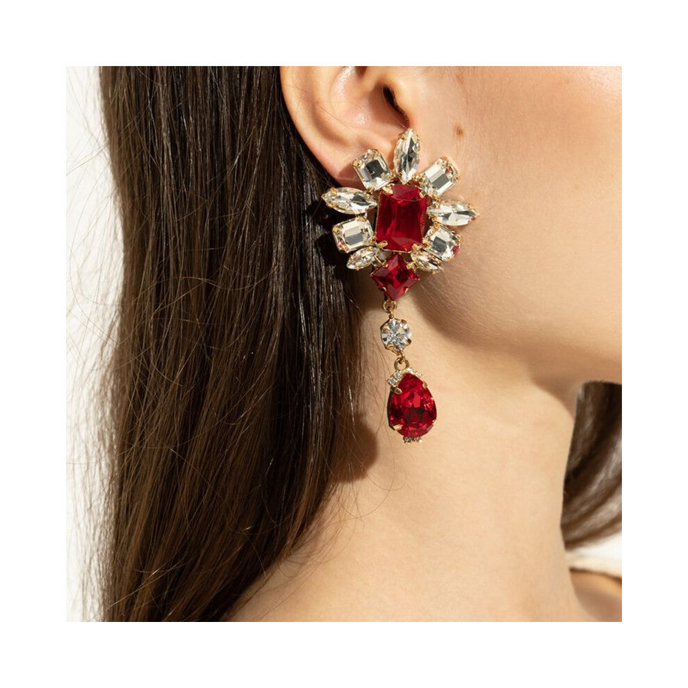 New Drop Pendant Earrings Exaggerated Flower Rhinestone Personality Silver Accessories for Women