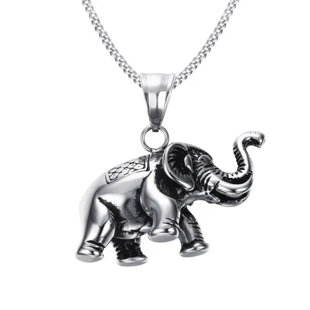 Men's Small Silver Tone Stainless Steel Lucky Elephant Necklace Pendant 50cm Animal Charms Jewelry 42392