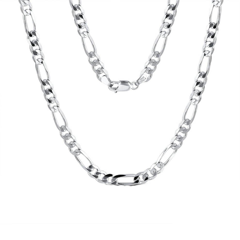 Women's 925 Sterling Silver Figaro Chain Necklace Without Pendant, Polished Finish, Multiple Lengths 40-60 cm