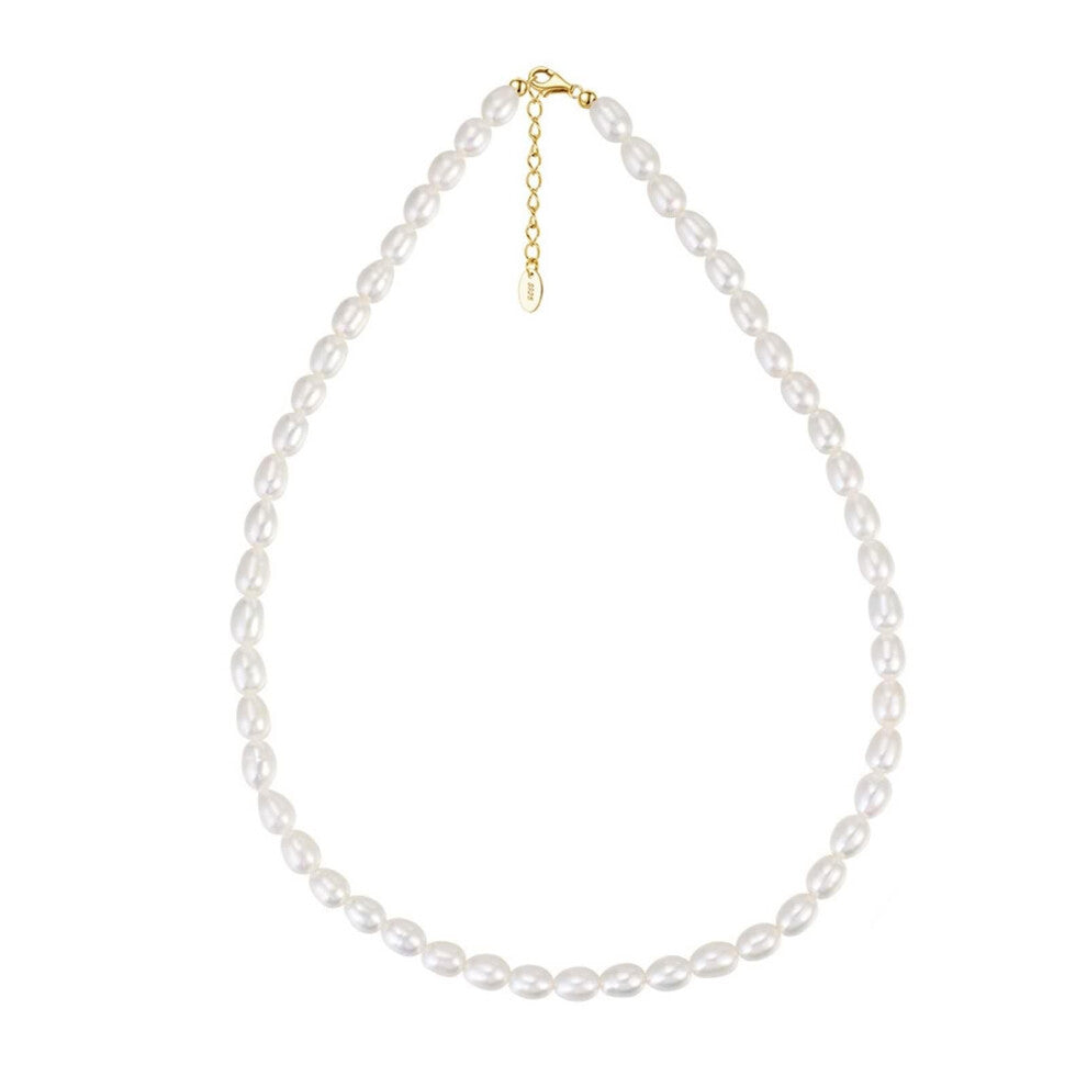 Women's Gold Necklace 925 Silver Elegant Pearl Chain Jewellery Lightweight Classic Design No Gemstone