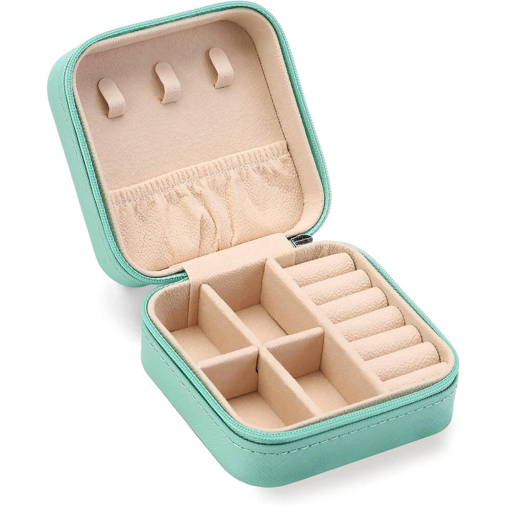 (blue) Travel Jewelry Box, Mini Portable Jewelry Organizer Case - Small Pink Storage Box for Rings, Earrings, Pendants, Watches, Necklaces & Lipsticks