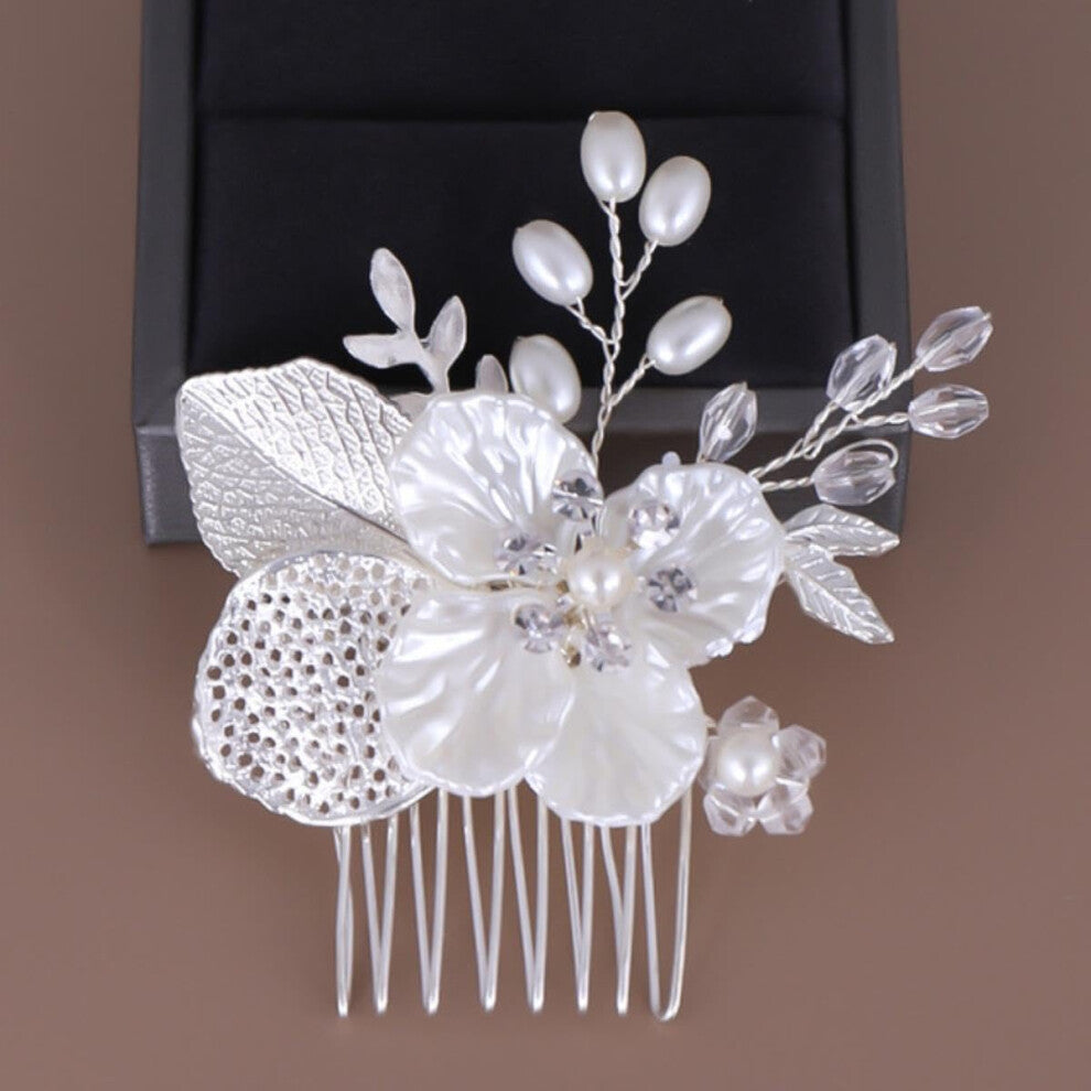 Bridal Hair Comb Crowns Wedding Hair Accessories for Women with Rhinestone Beads Tiaras Charming Hair Pieces for Girls 14-Inch