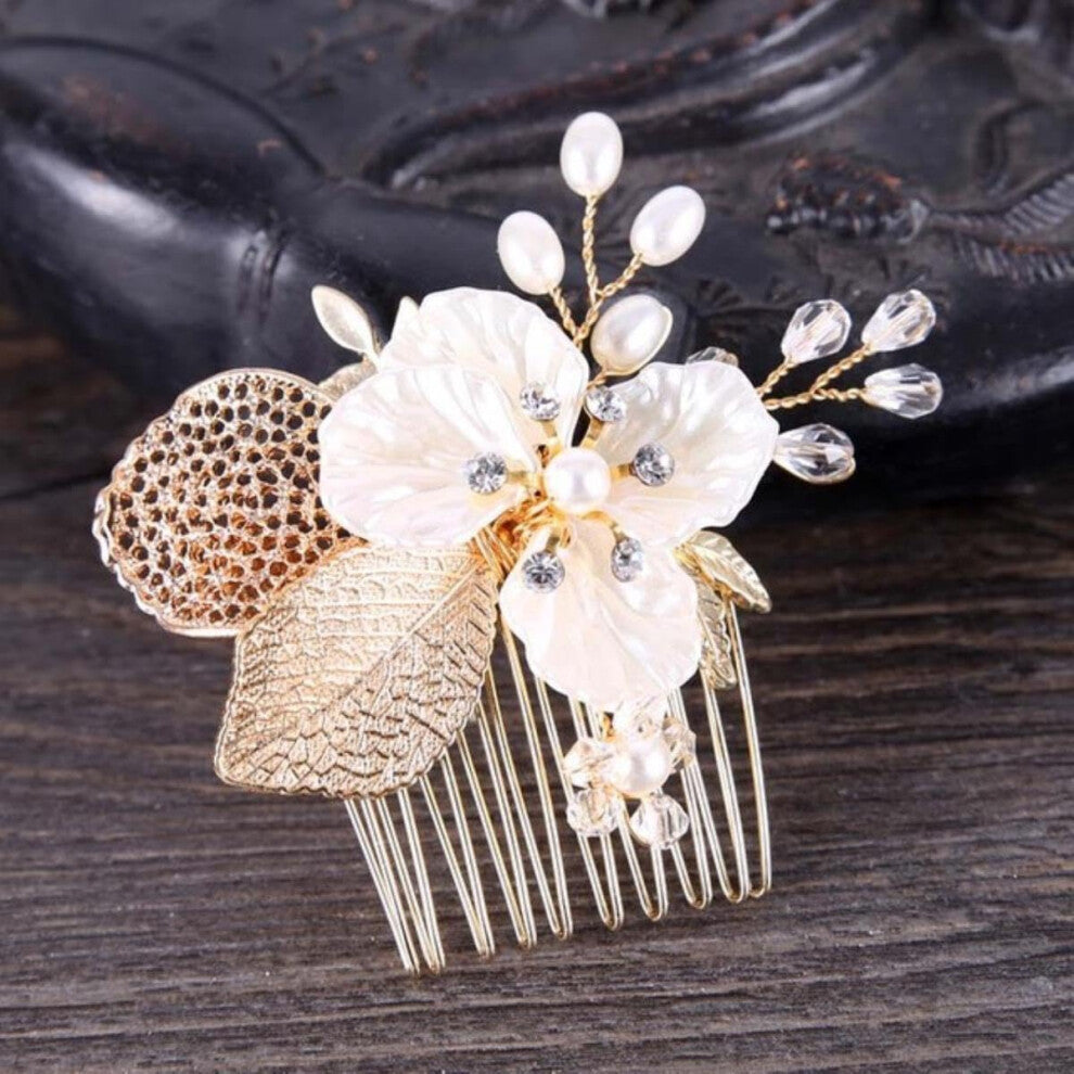 Bridal Hair Comb Crowns for Weddings, Rhinestone Pearl Tiaras, Elegant Hair Accessories for Women and Girls, 13 Inches