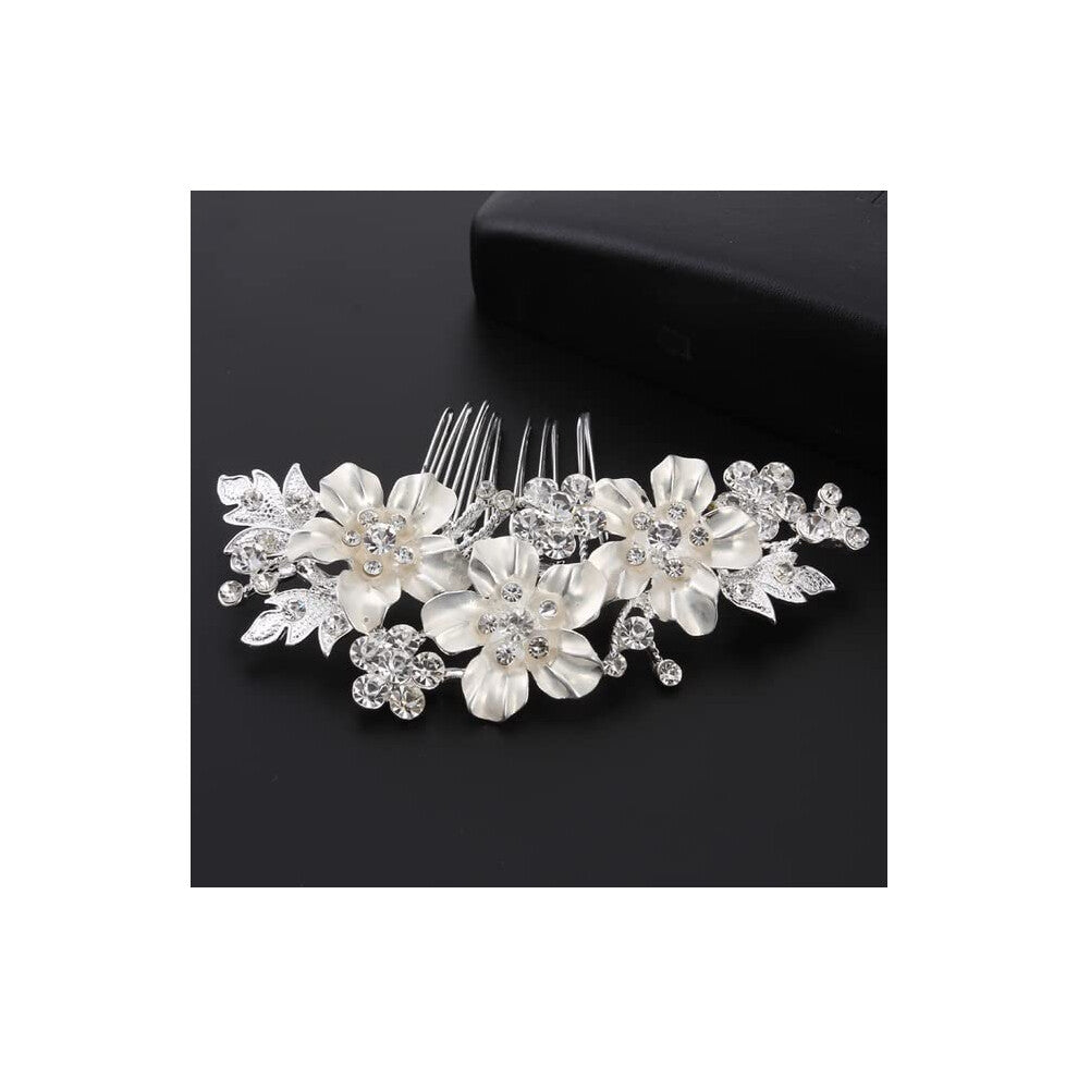 Handmade Tiara Wedding Hair Comb Leaf Flower Bridal Hairpins Pearl Rhinestone Headpiece for Girls Wedding Accessories