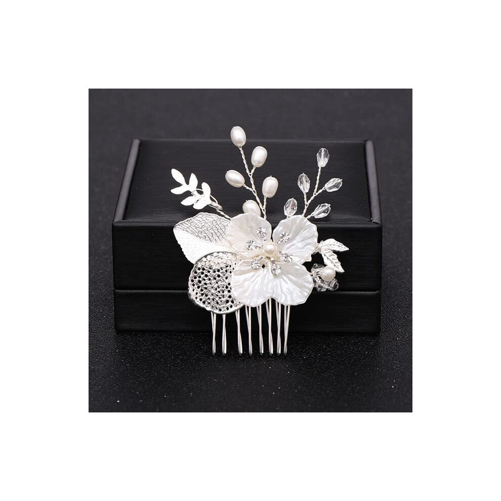 Handmade Tiara Wedding Hair Comb Leaf Flower Bridal Hairpins Pearl Rhinestone Headpiece for Girls Wedding Accessories