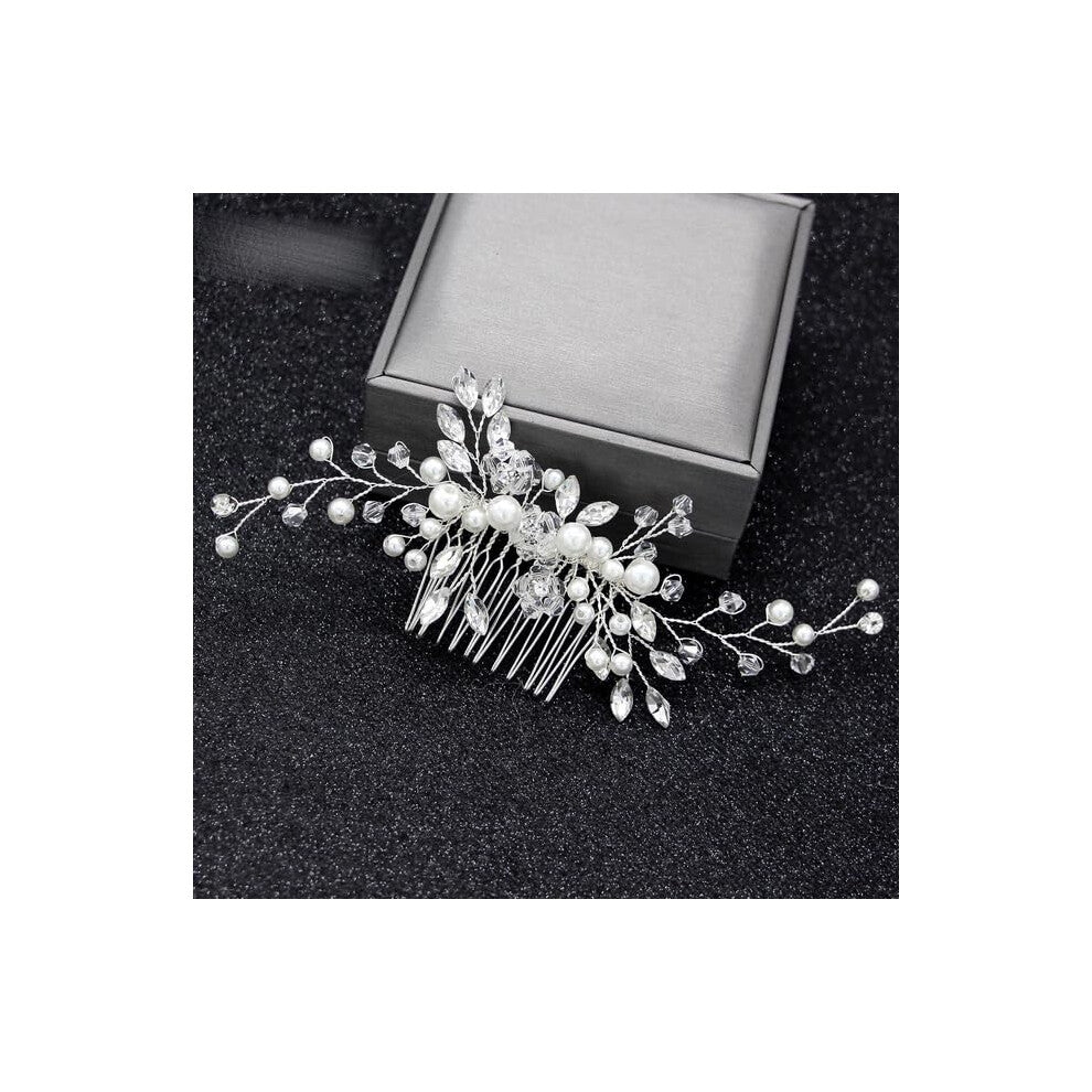 Elegant Crystal Wedding Hair Combs Bridal Hair Accessories Silver Tiara Pin with Pearl and Rhinestone Detail for Women