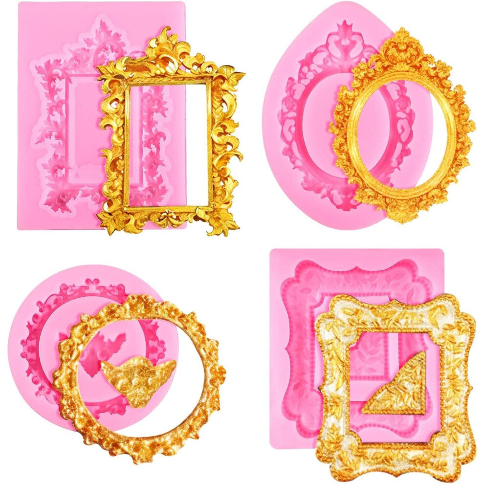 4 - Piece Baroque - Style Photo Frame Silicone Molds Set for Cupcake Toppers, Cake Decorations, Chocolate, Candy, Polymer Clay, Air Dry Clay & Gum