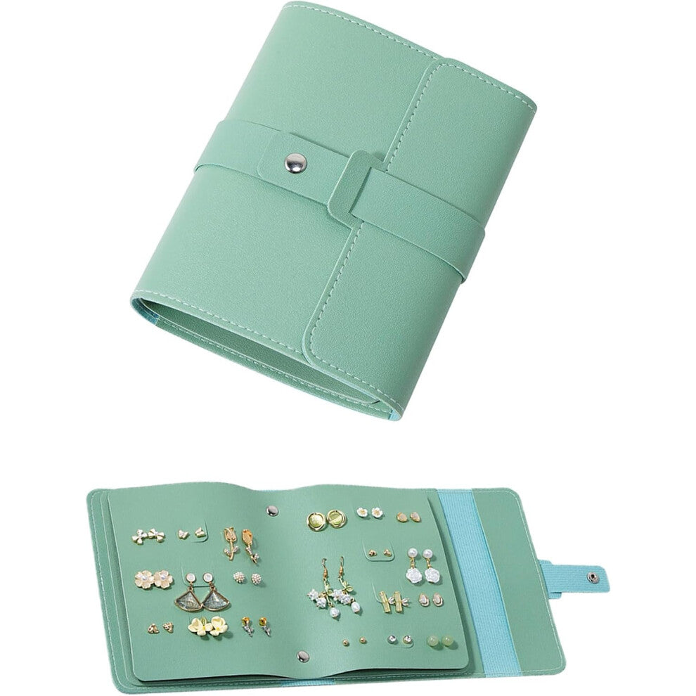 Foldable Book-Style Earring Organizer Box, Portable PU Leather Travel Earring Case with Storage Function (Green)