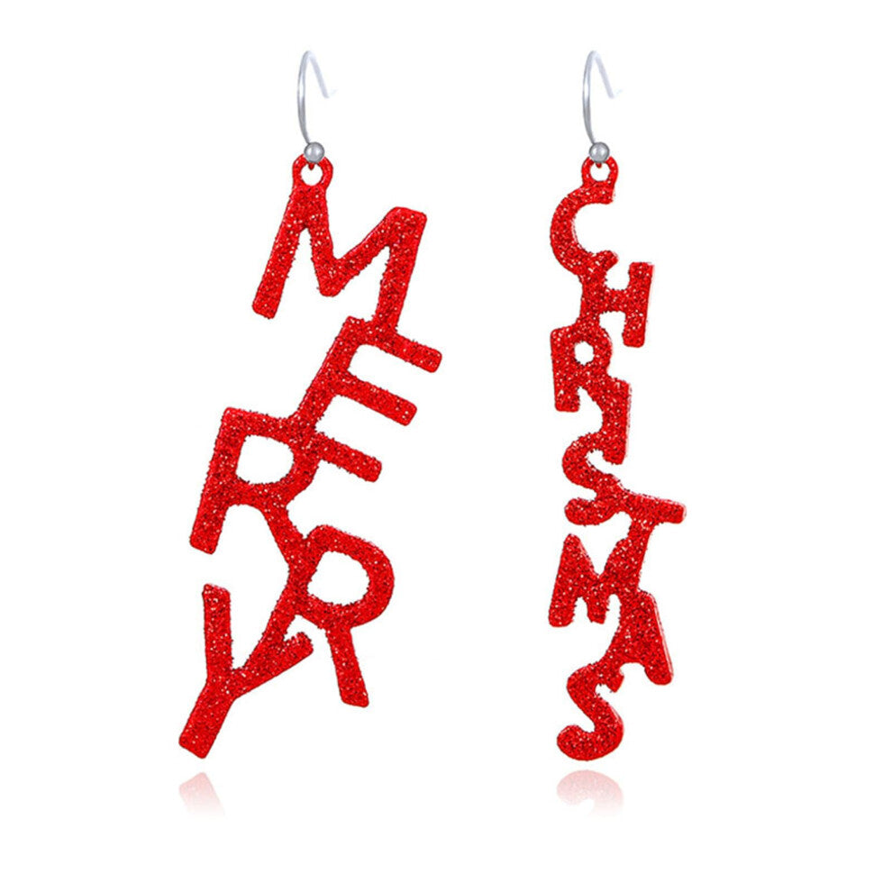 Ladies' Christmas earrings, red Christmas pendant earrings, the charm of long chains and letters, holiday party accessories