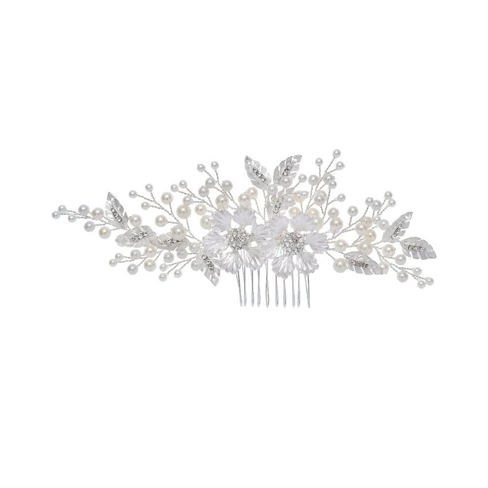 Bridal Hair Accessories Pink Pearl Tiara Hair Combs Crystal Headpiece Wedding Hair Jewelry for Bride