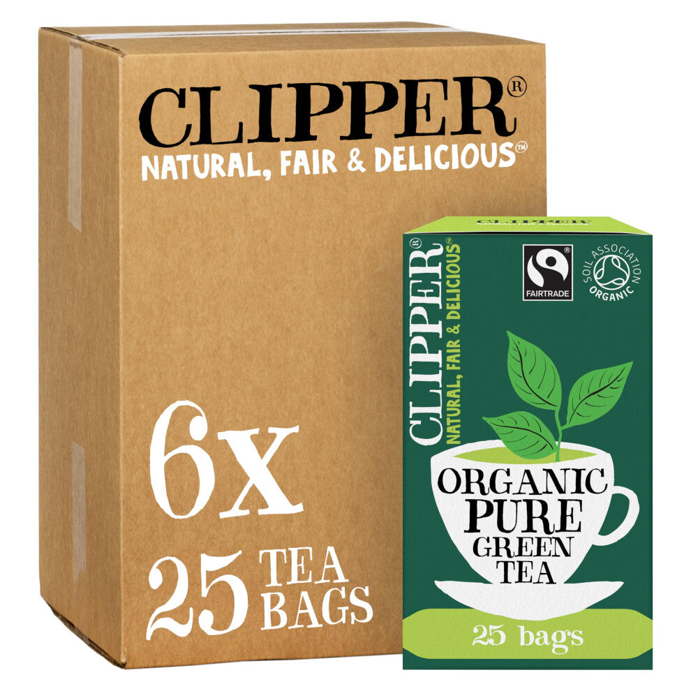 Clipper Organic Pure Green Tea Bags | 150 Individually Wrapped Teabags (6 x Boxes of 25) | Bulk Buy for Home & Catering | Eco-Conscious, Fair Trade