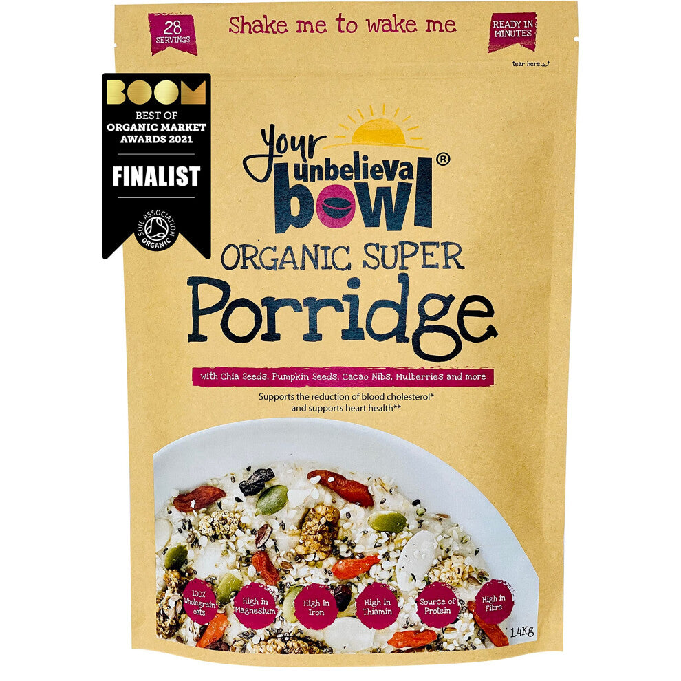 Your UnbelievaBowl - Organic Super Porridge - Overnight Oats, 1.4kg, 25% Superfoods, 28 Servings, 71p Per Serving, Gluten Free Oats, Chia, Hemp &