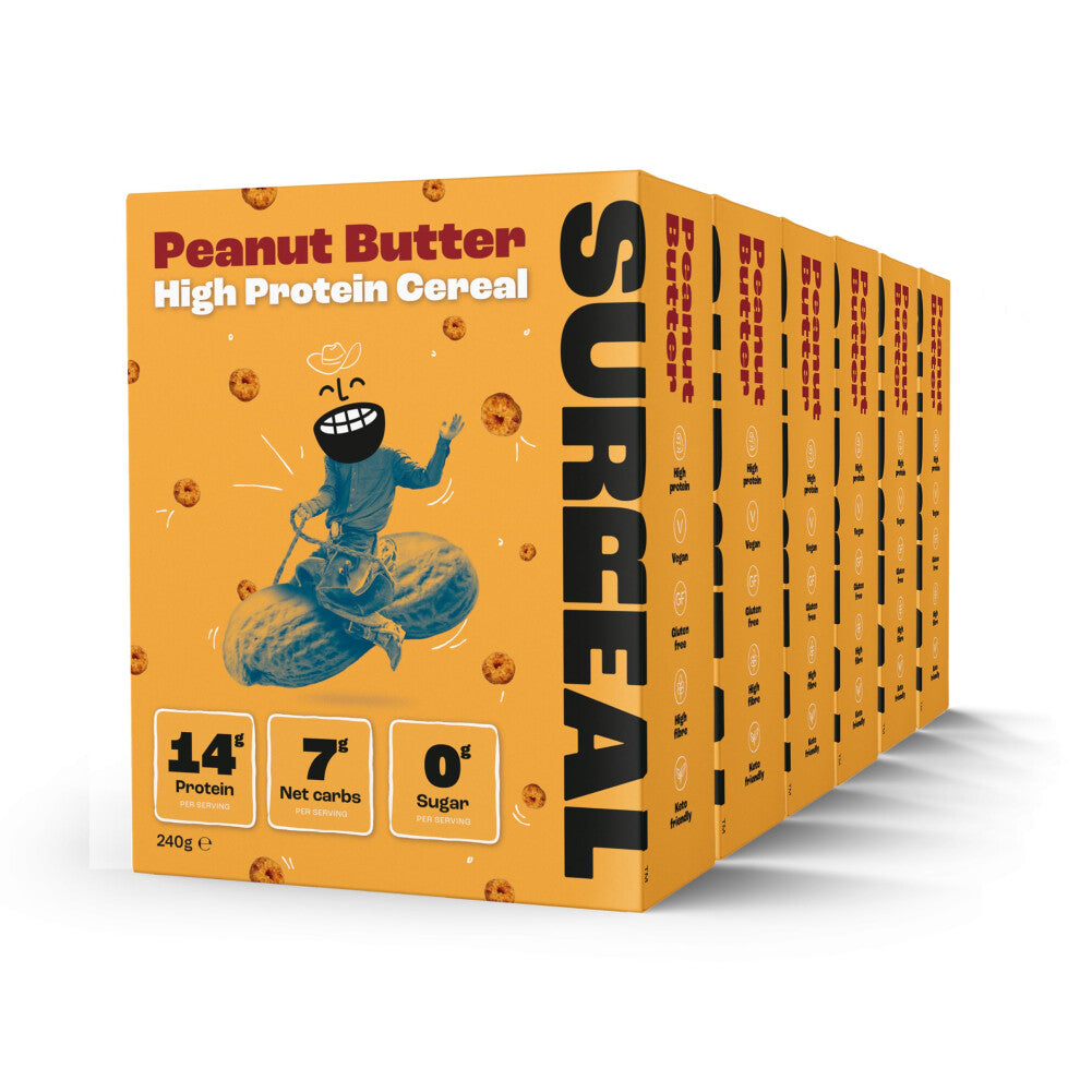 Surreal Peanut Butter - High Protein Cereal - Zero Sugar- Healthy Plant Based Cereal - High in Fibre - Low Carb - Gluten Free - Vegan - 14g of