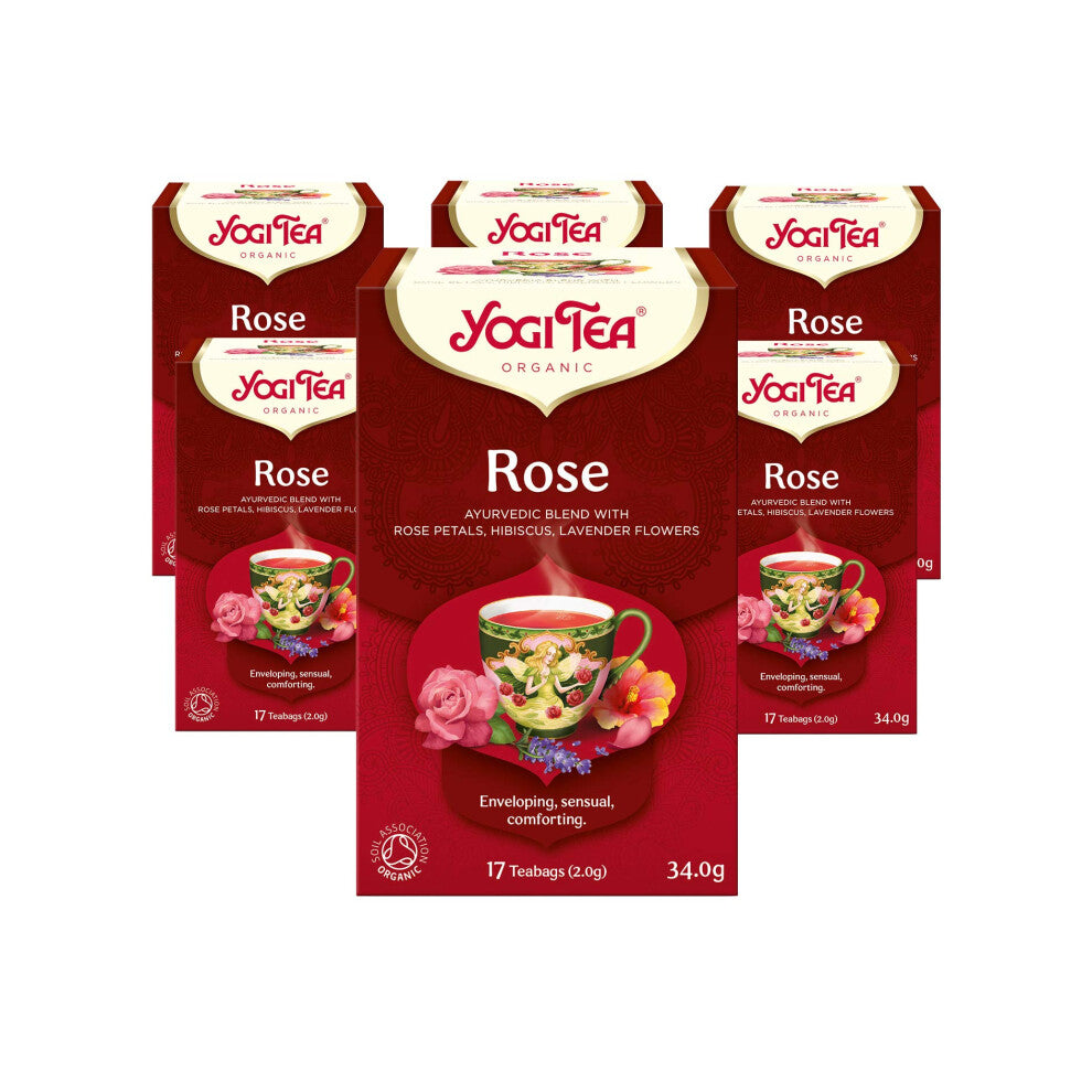 Yogi Tea, Rose, Organic Herbal Tea, Blend of Rose Petals, Hibiscus and Lavender Flowers, 6 Packs x 17 Tea Bags (102 Teabags Total)
