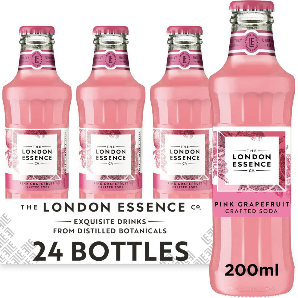 The London Essence, Co. Pink Grapefruit Soda, Premium Cocktail Mixer, 200ml, Pack of 24 bottles, No Artificial Colours Preservatives or flavours, Low