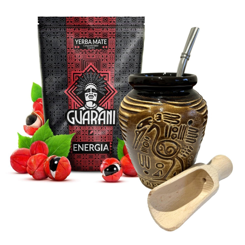 Guarani Yerba Mate Tea Set | Natural Strong Energy Drink | Mate Tea Complete Set | Begginer's Kit | Yerba Mate GUARANI ENERGY Booster+GUARANA