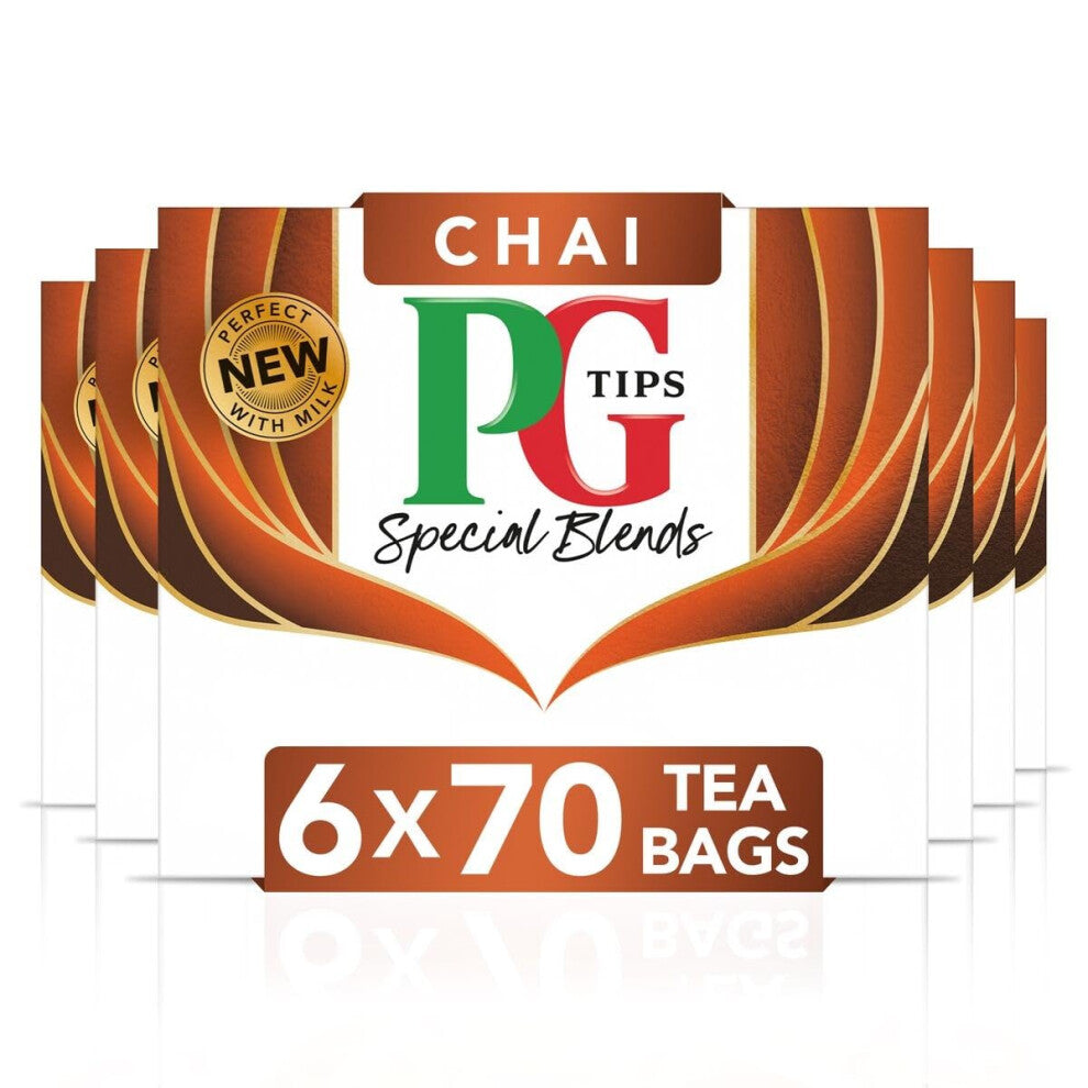PG Tips Special Blends | Chai Tea Bags Bulk | Warm, Comforting & Deliciously Spiced With Ginger, Cinnamon, Cardamom & Clove | 6 x 80 Tea Bags | 420