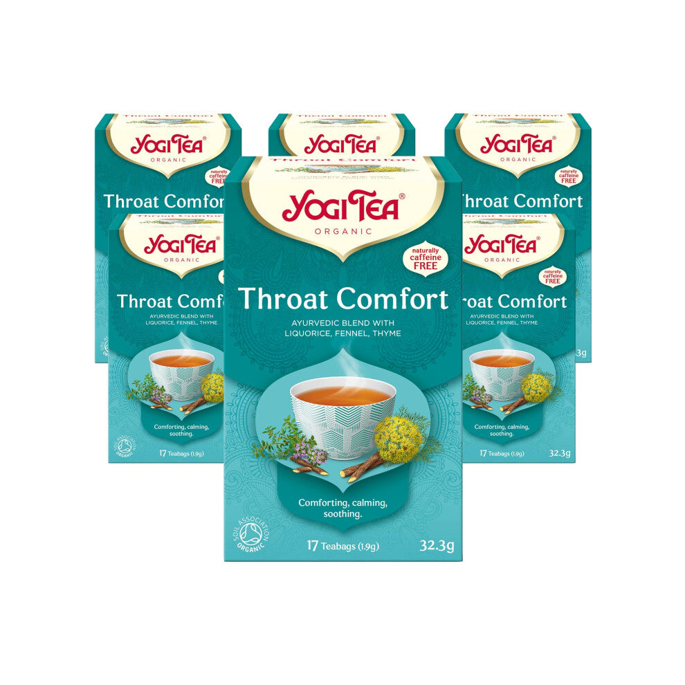 Yogi Tea, Throat Comfort, Organic Herbal Tea, Naturally Caffeine Free, Blend of Liquorice, Fennel and Thyme, 6 Packs x 17 Tea Bags (102 Teabags Total)