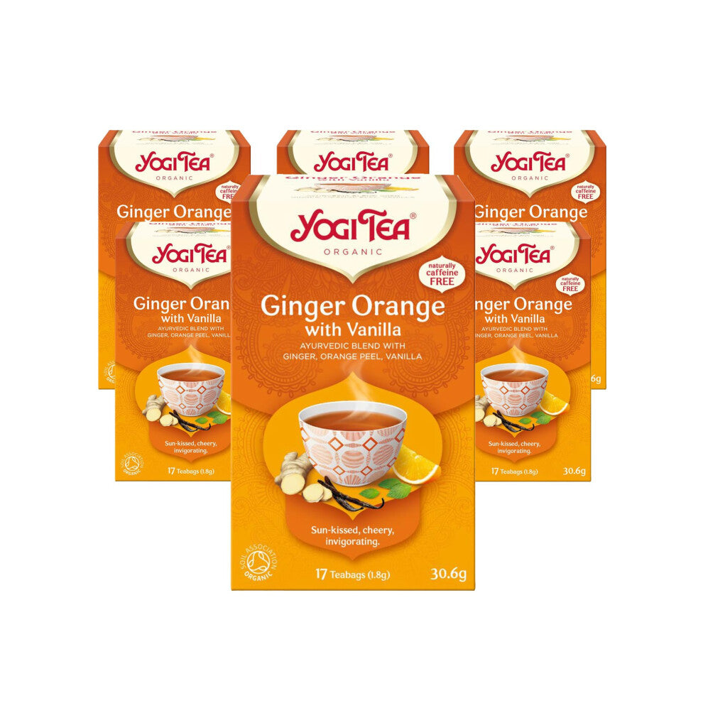 Yogi Tea, Ginger Orange with Vanilla, Organic Herbal Tea, Naturally Caffeine Free, Blend of Ginger, Orange Peel and Vanilla, 6 Packs x 17 Tea Bags