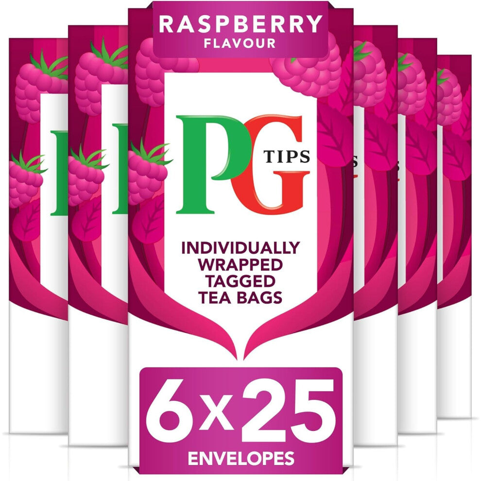 PG Tips Raspberry Leaf Tea Bags - Bulk, Individually Wrapped, Refreshing Fruit Flavoured, 6 Packs, 150 Envelopes