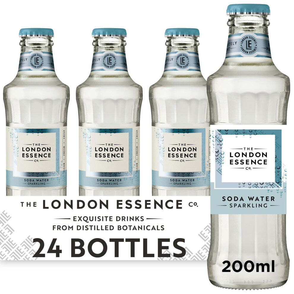 The London Essence, Co. Soda Water, Premium Cocktail Mixer, 200ml, Pack of 24 bottles, No Artificial Colours Preservatives or flavours, Low Calorie