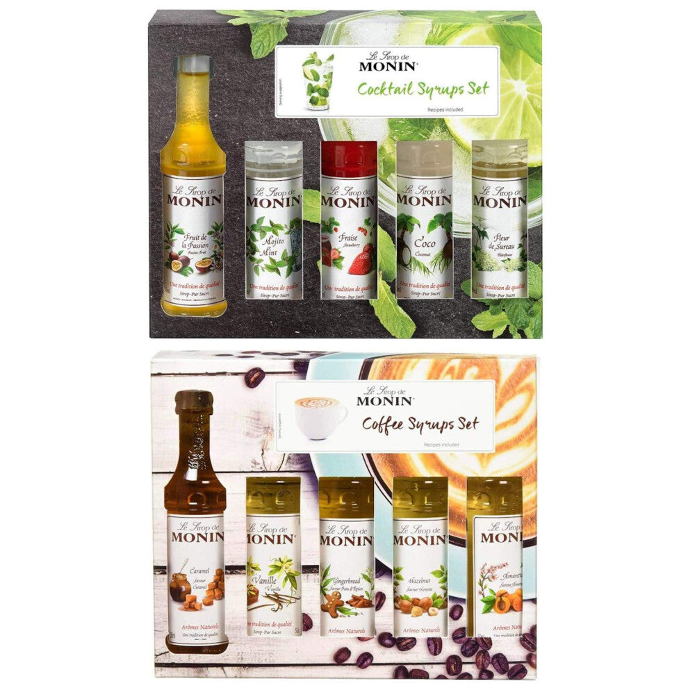 Monin Double Gift Set, Coffee & Cocktail Syrup Gift Sets (5 x 5cl Each)