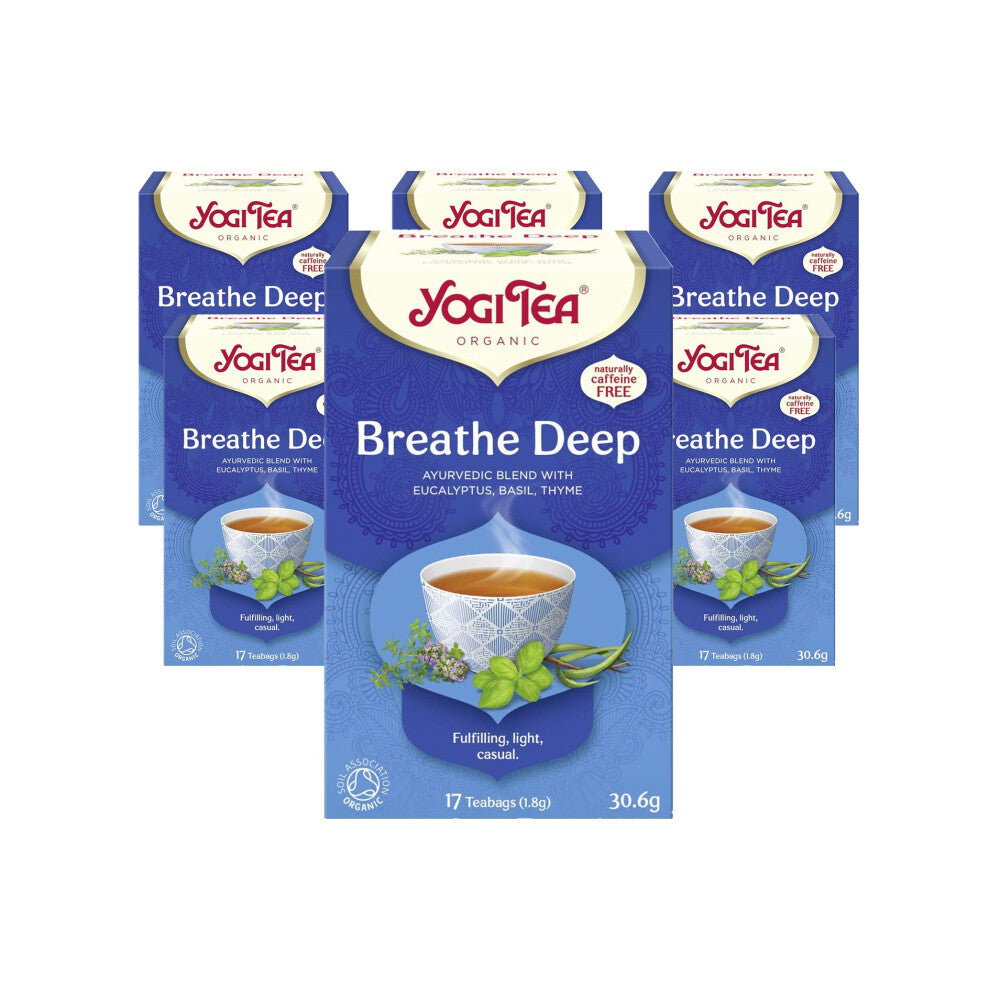 Yogi Tea, Breathe Deep, Organic Herbal Tea, Naturally Caffeine Free, Blend of Eucalyptus, Basil and Thyme, 6 Packs x 17 Tea Bags (102 Teabags Total)