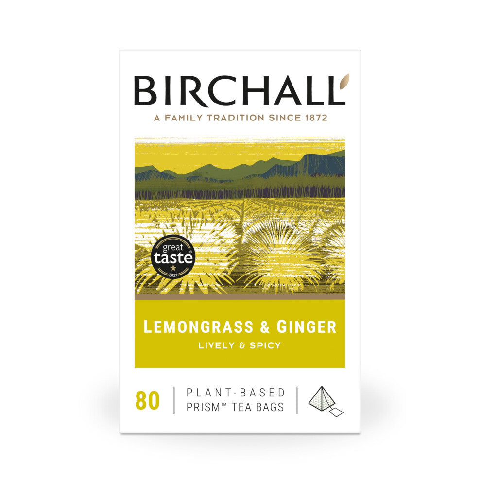 Birchall Tea Bags, Lemongrass & Ginger Herbal Tea Gift Set, Caffeine Free Tea Bursting with Full Flavour, Perfect Vegan Gifts, 80 Plant-Based Prism