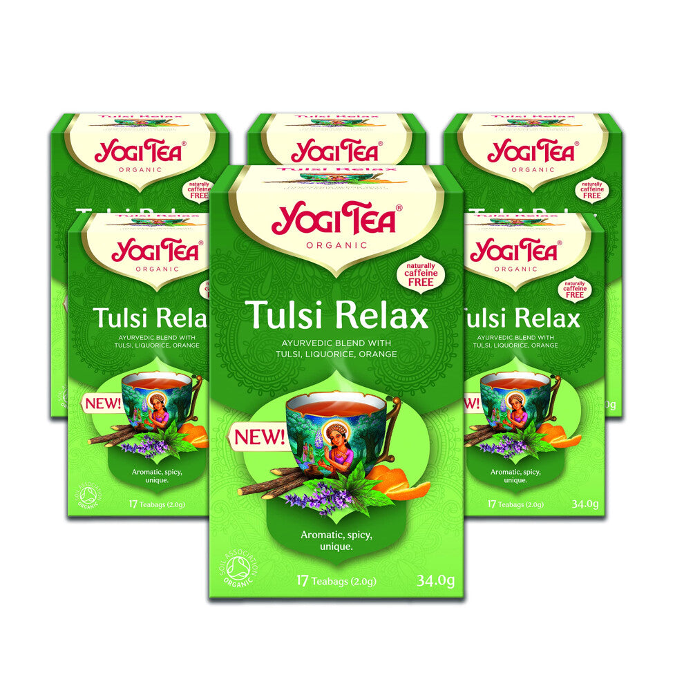 Yogi Tea, Tulsi Relax, Organic Herbal Tea, Naturally Caffeine Free, Blend of Tulsi, Liquorice and Orange, 6 Packs x 17 Tea Bags (102 Teabags Total)