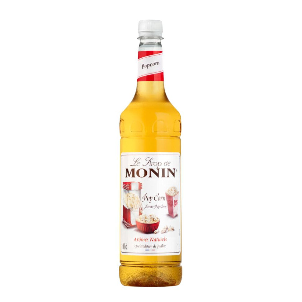 MONIN Premium Popcorn Syrup 1L for Coffees, Frappes and Cocktails. Vegan-Friendly, Allergen-Free, 100% Natural Flavours and Colourings