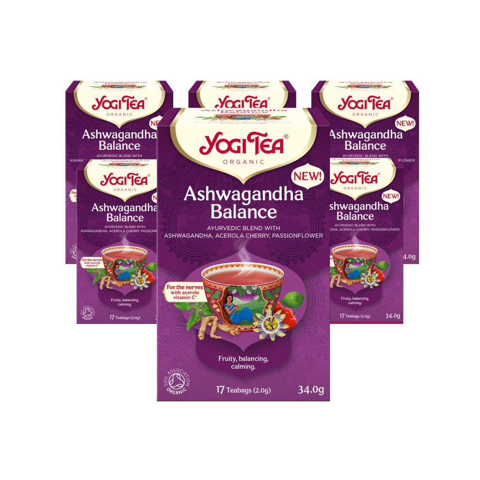 Yogi Tea, Ashwagandha Balance, Organic Herbal Tea, Blend of Ashwagandha, Acerola Cherry and Passionflower, 6 Packs of 17 Tea Bags (102 Teabags Total)