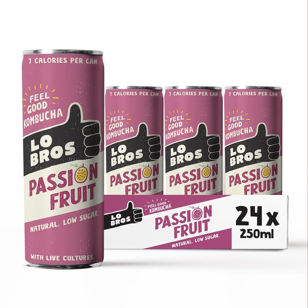 Lo Bros Kombucha - Passionfruit - Sparkling Refreshing Drink with Natural Ingredients and Live Cultures, Supports Gut Health, Low Sugar, Vegan, Gluten