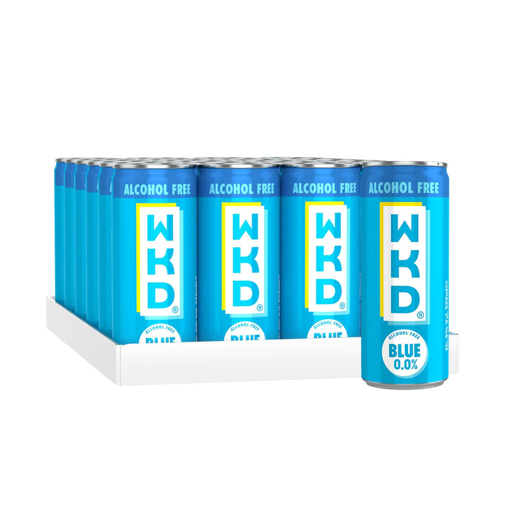 WKD Blue - 0.0% Alcohol Free Sparkling Fruit Drink | Ready to Drink, Fat Free, Suitable for Vegetarians and Vegan, 250ml Cans, Box of 24, As seen on