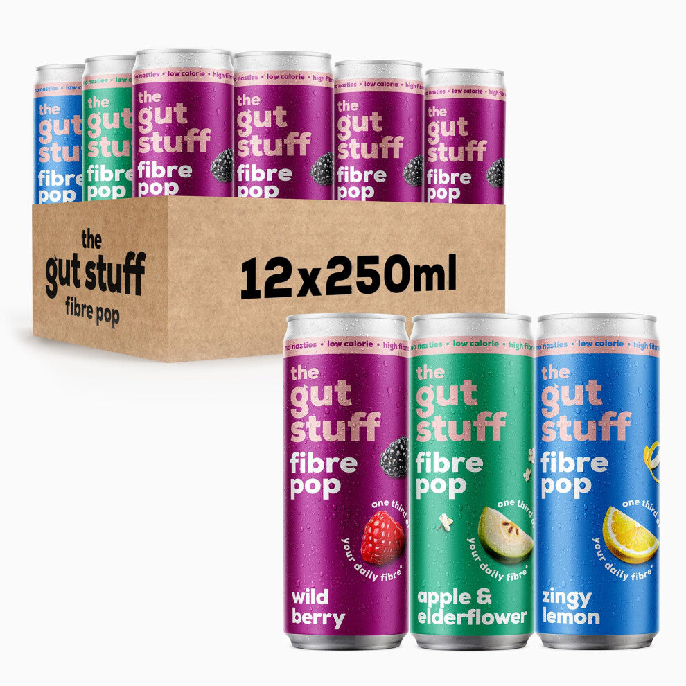 The Gut Stuff - High Fibre Fizzy Pop - Mixed Flavours - Gut Friendly Prebiotic Soda, Low Calorie, No Nasties or Sweeteners - High Fibre Drinks -