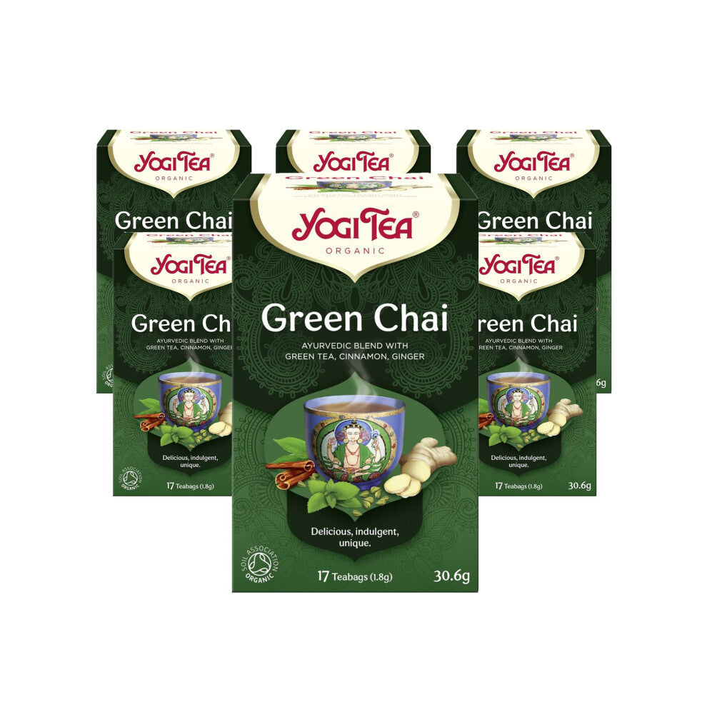 Yogi Tea, Green Chai, Organic Herbal Tea, Blend of Green Tea, Cinnamon and Ginger, 6 Packs x 17 Tea Bags (102 Teabags Total)
