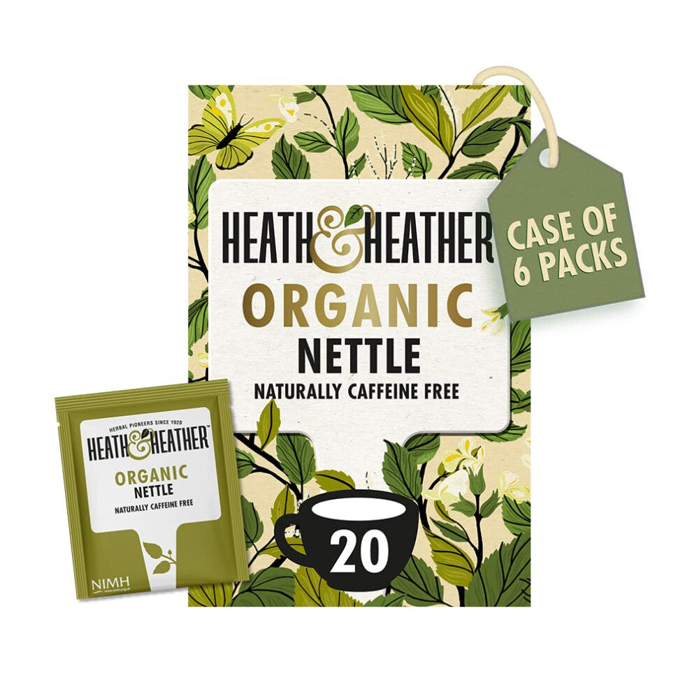 Heath & Heather Organic Nettle Teabags | Individually Wrapped Caffeine-Free Herbal Tea Infusions | 6 Packs of 20, Total 120 Tea Bags