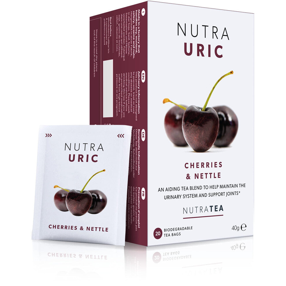 NUTRAURIC - Uric Acid Support - Containing Natural Cherry & Nettle - 40 Enveloped Tea Bags - by Nutra Tea - Herbal Tea - (2 Pack)