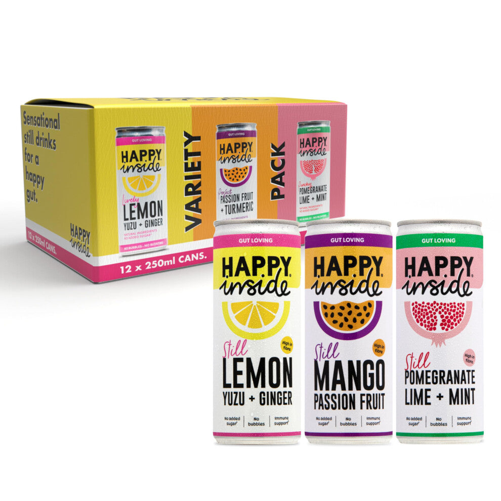 Happy Inside Juice Drink Variety Pack ? No Added Sugar, Gut Health & Immunity, High in Prebiotic Fibre, Vitamin C, Vegan (12 x 250ml, 3 Flavours)