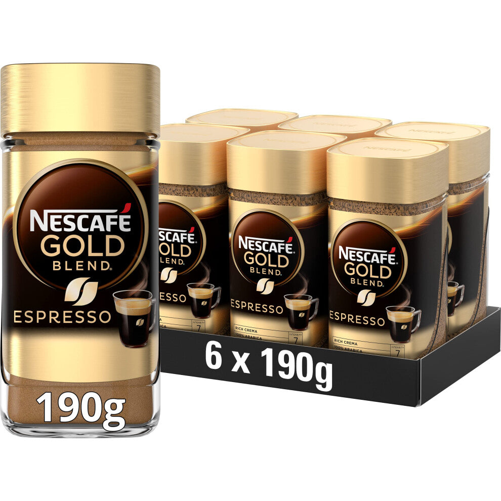 NESCAF? Espresso Instant Coffee, 100 Percent Arabica Rich Crema Premium Instant Espresso Coffee, 190g (Pack of 6)