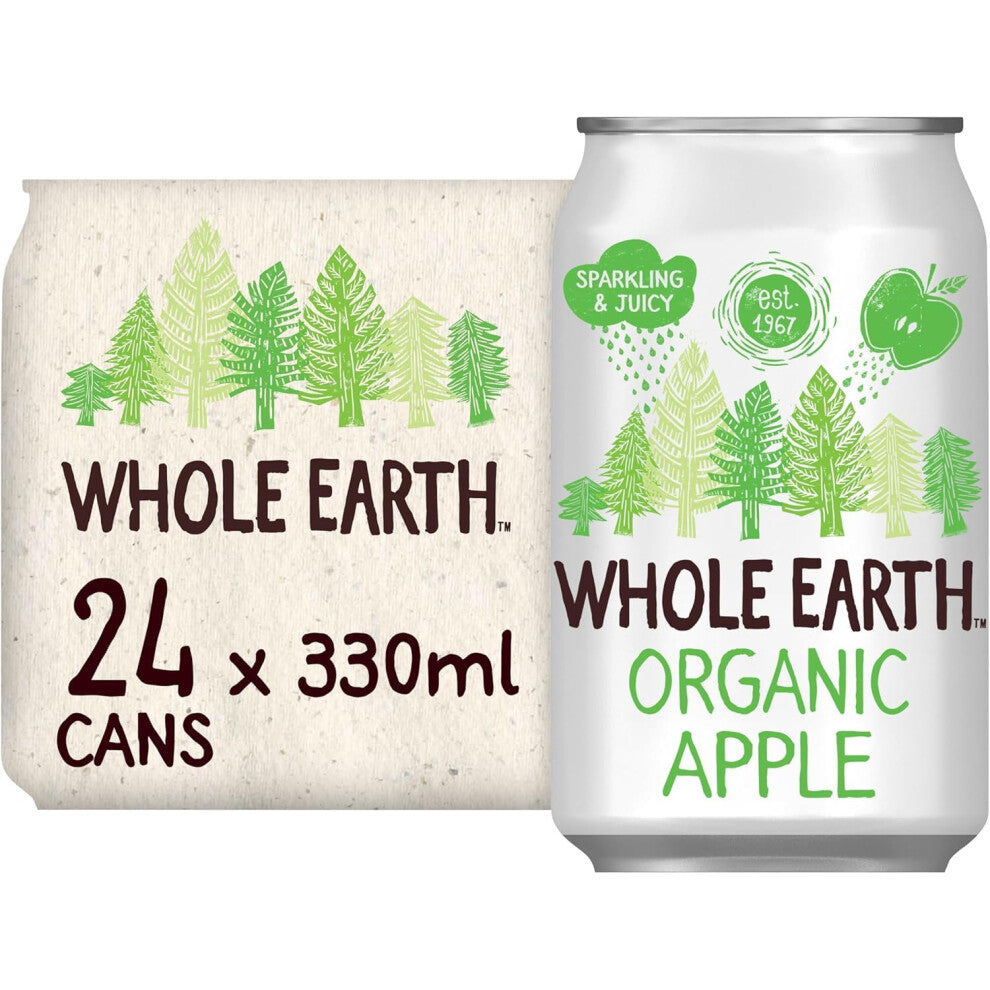 Whole Earth Organic Sparkling Apple Juice, 24x 330 ml, Lightly Sparkling Soft Drink, Fizzy Fruit Bubbly with 100% Natural Ingredients, No Added
