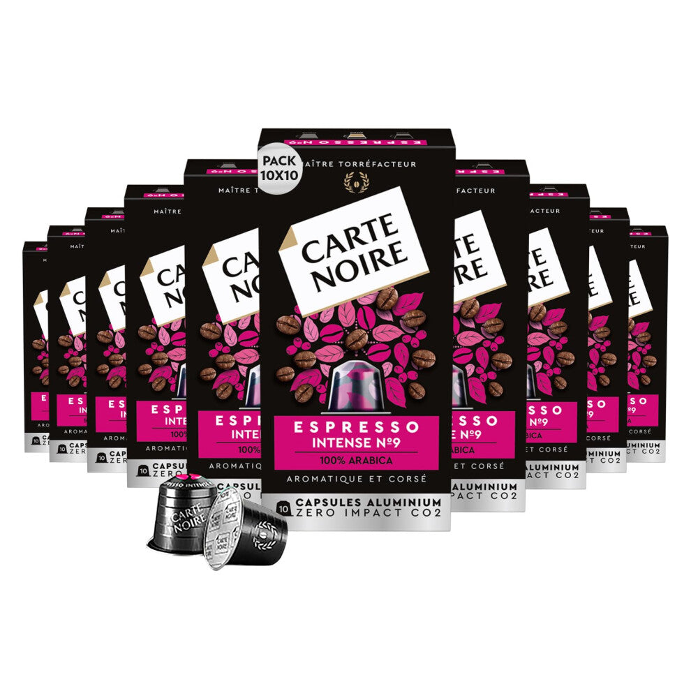 Carte Noire, Espresso Intense, 100 Aluminium Capsules Compatible with Nespresso Original Coffee Machines, with Dried Fruit and Chocolate Notes, 100%