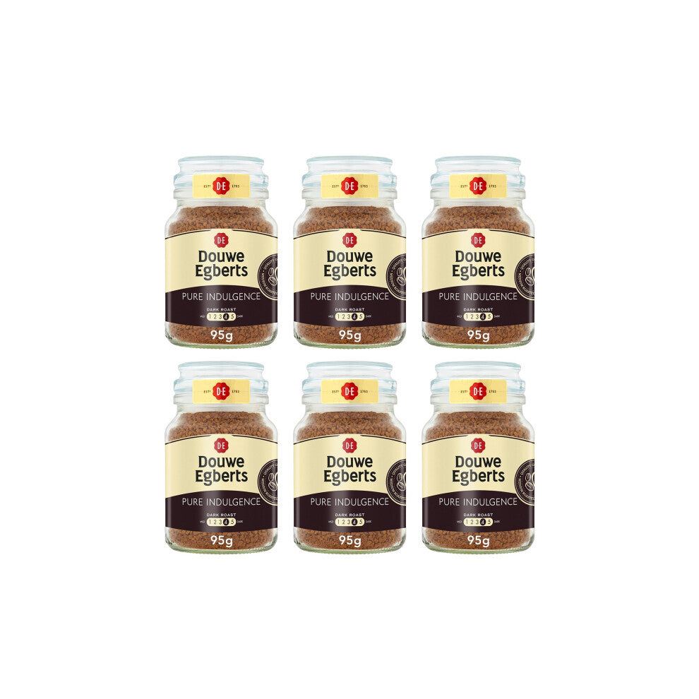 Douwe Egberts Pure Indulgence Dark Roast Instant Coffee 95g (Pack of 6 Jars, Total 570g)