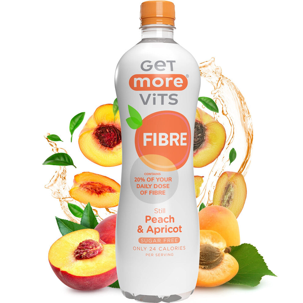 Get More Vits - Fibre Still Peach & Apricot Flavoured Spring Water (12 x 500ml), Boosts Overall Gut Health & Digestion, Feel Fuller for Longer,