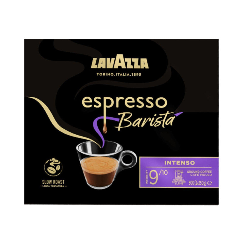 Lavazza, Espresso Barista Intenso, Coffee Ground, 2 x 250 g, Ideal for Moka Pots, with Aromatic Notes of Cocoa and Wood, Arabica and Robusta,